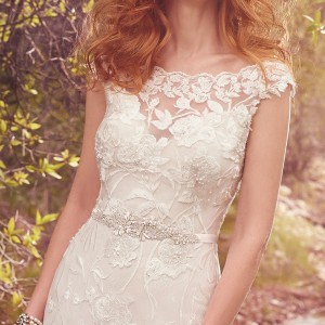 maggie sottero spring 2017 bridal cap sleeves bateau neck full embellishment elegant sheath wedding dress illusion back chapel train (gretchen) zv