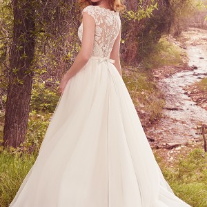 maggie sottero spring 2017 bridal cap sleeves bateau neck full embellishment princess a  line wedding dress overskirt illusion back chapel train (gretchen) bv