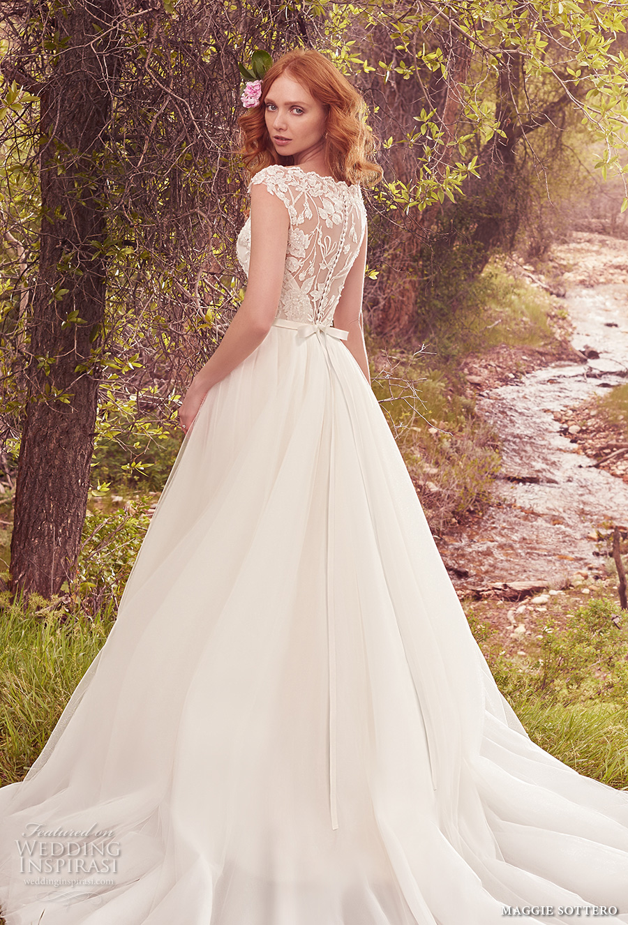 maggie sottero spring 2017 bridal cap sleeves bateau neck full embellishment princess a  line wedding dress overskirt illusion back chapel train (gretchen) bv