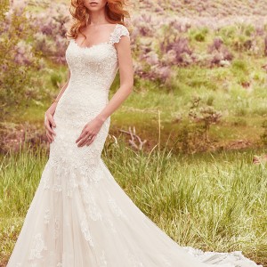 maggie sottero spring 2017 bridal cap sleeves lace strap sweetheart neckline  heavily embellished bodice classic elegant mermaid wedding dress chapel train (callie) mv