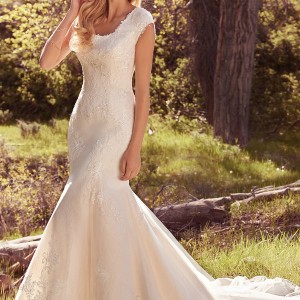 maggie sottero spring 2017 bridal cap sleeves scoop neckline full embellishment elegant classic conservative mermaid wedding dress full back chapel train (brielle) mv