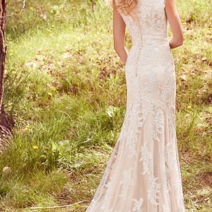 maggie sottero spring 2017 bridal cap sleeves scoop neckline full embellishment elegant conservative fit and flare sheath wedding dress full back chapel train (elsa) bv