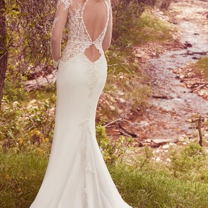 maggie sottero spring 2017 bridal long sleeves illusion bateau sweetheart neckline heavily embellished bodice elegant sheath wedding dress keyhole back chapel train (blanche) bv
