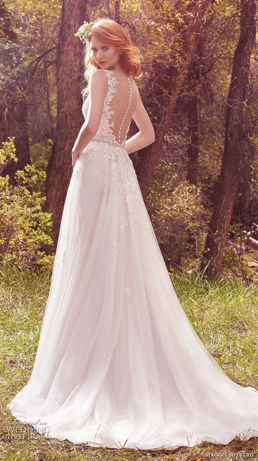 maggie sottero spring 2017 bridal sleeveless strap v neck heavily embellished bodice romantic tulle skirt a  line wedding dress low back chapel train (avery) bv