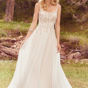 maggie sottero spring 2017 bridal sleeveless thing strap scoop neckline heavily embellished bodice romantic a  line wedding dress chapel train (caprice) mv