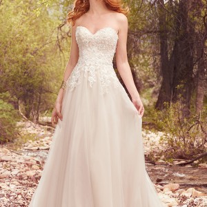 maggie sottero spring 2017 bridal strapless sweetheart neckline heavily embellished bodice romantic modified a  line wedding dress chapel train (harmony) mv