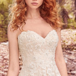 maggie sottero spring 2017 bridal strapless sweetheart neckline heavily embellished bodice romantic modified a  line wedding dress chapel train (harmony) zv