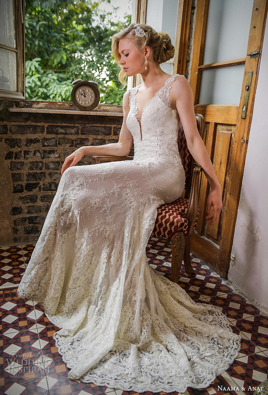 naamat and anat 2017 bridal long sleeves deep plunging v neck full embellishment elegant sexy sheath wedding dress low back sweep train (libertis) sdv
