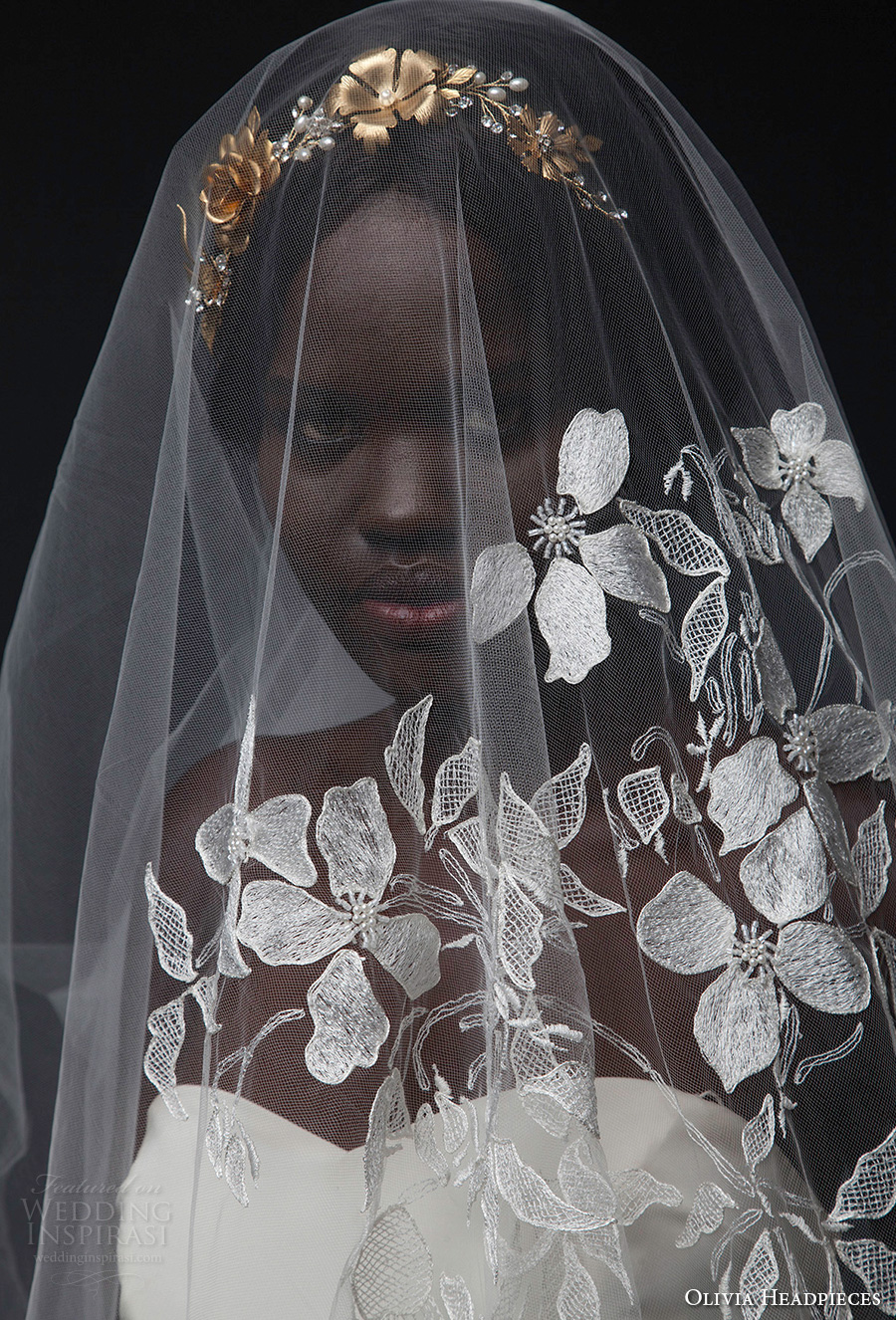 olivia headpieces fall 2016 veils floral half embroidered chapel veil (abbott) zv