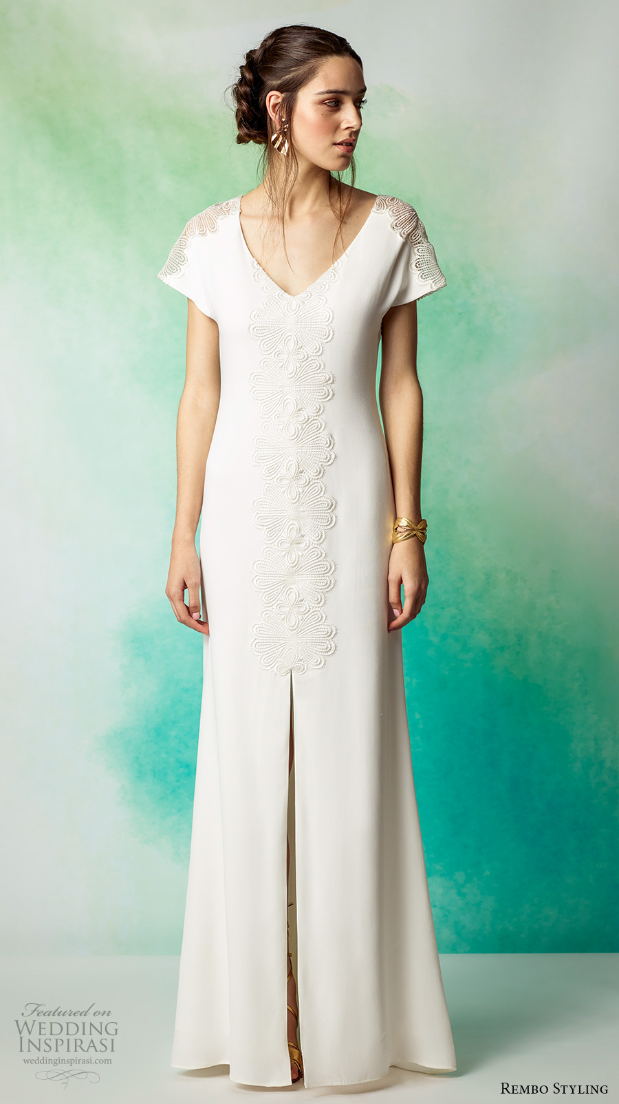 rembo styling 2017 bridal cap sleeves v neck lightly embellished bodice bohemian art deco vintage sheath wedding dress middle slit lace back sweep train (bastille) mv rembo styling 2017 bridal cap sleeves v neck lightly embellished bodice bohemian art deco vintage sheath wedding dress middle slit lace back sweep train (bastille) mv