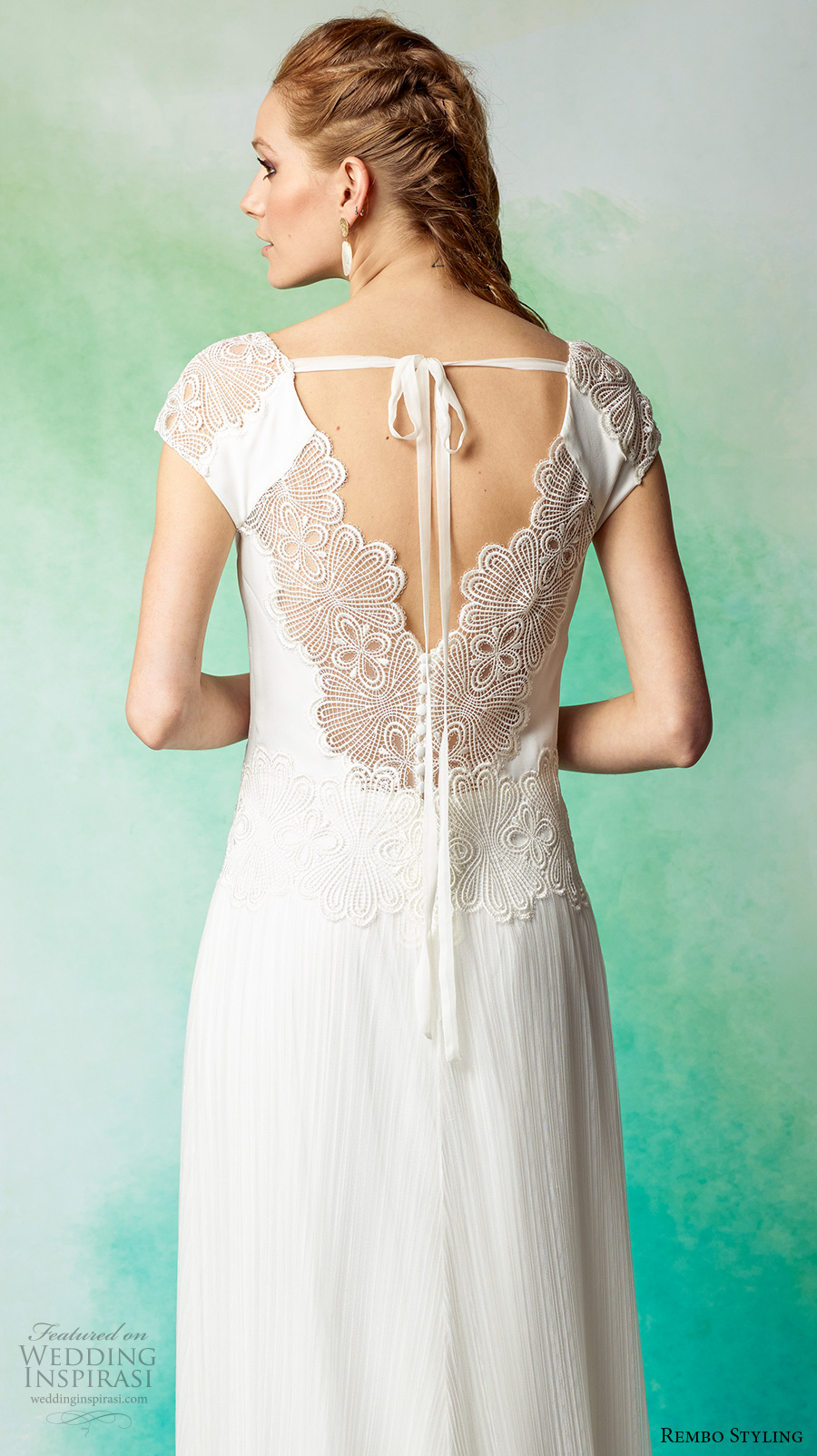 rembo styling 2017 bridal cap sleeves v neck lightly embellished bodice simple elegant bohemian sheath wedding dress sweep train (anakin) zbv