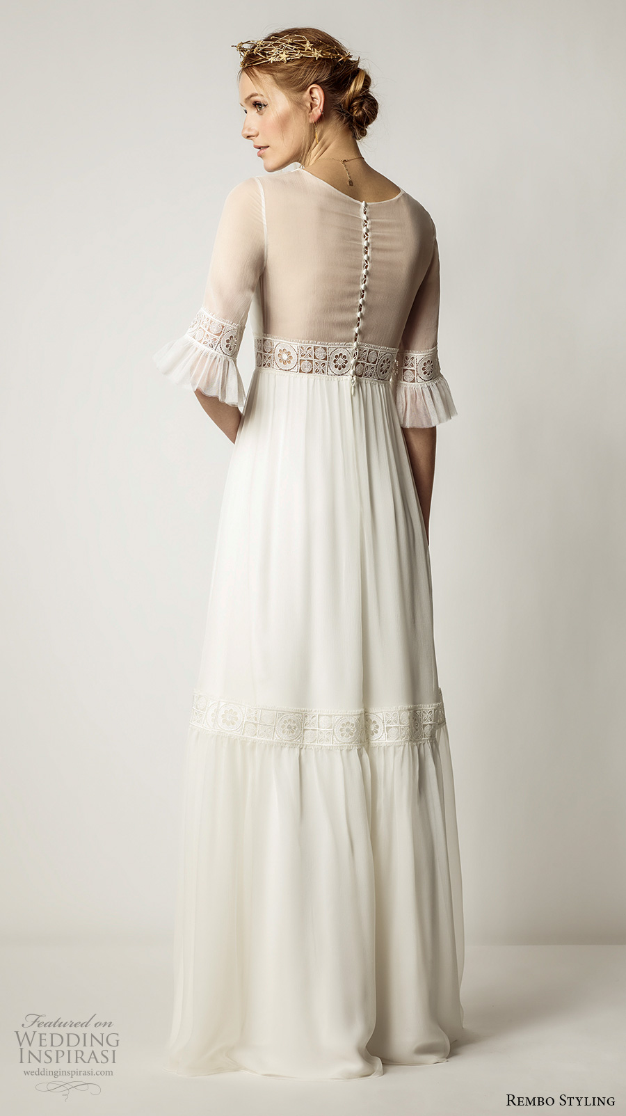 rembo styling 2017 bridal illusion half flounce sleeves deep plunging v neck simple bohemian sheath wedding dress illusion back sweep train (anabelle) bv rembo styling 2017 bridal illusion half flounce sleeves deep plunging v neck simple bohemian sheath wedding dress illusion back sweep train (anabelle) bv