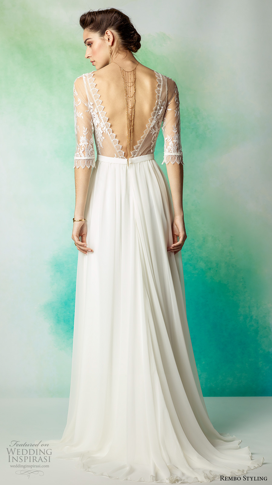 rembo styling 2017 bridal lace half sleeves illusion bateau scoop neck heavily embellished bodice bohemian romantic column modified a line wedding dress low back sweep train (lanza) bv rembo styling 2017 bridal lace half sleeves illusion bateau scoop neck heavily embellished bodice bohemian romantic column modified a line wedding dress low back sweep train (lanza) bv