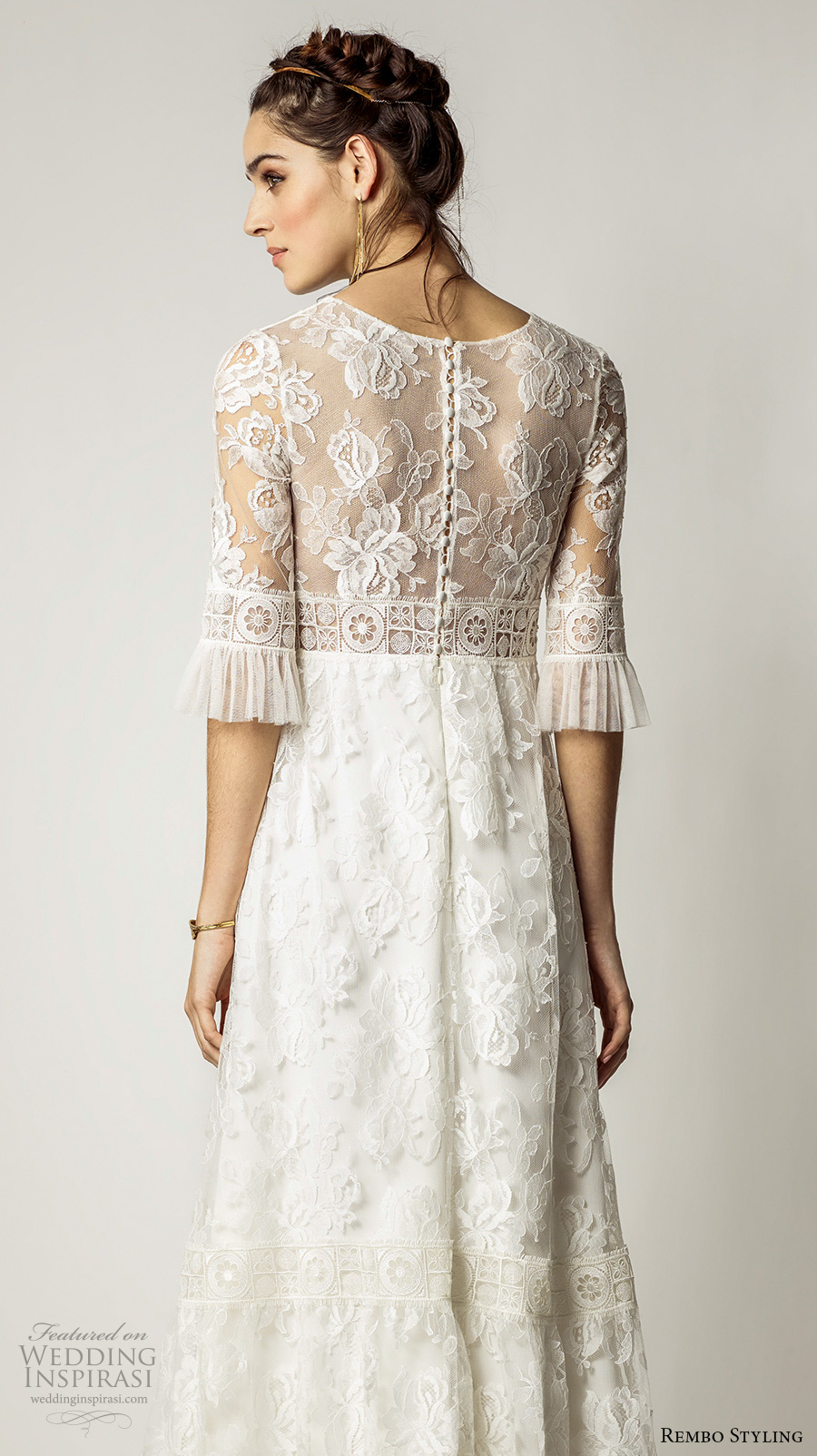 rembo styling 2017 bridal lace half sleeves v neck full embellishment bohemian vintage sheath wedding dress lace back sweep train (alberta) bv rembo styling 2017 bridal lace half sleeves v neck full embellishment bohemian vintage sheath wedding dress lace back sweep train (alberta) bv