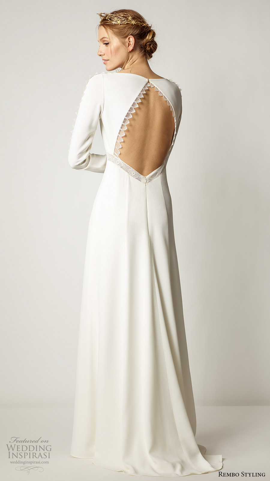 rembo styling 2017 bridal long sleeves bateau neckline simple sophiscated elegant modified a line wedding dress keyhole back sweep train (suzanne) bv rembo styling 2017 bridal long sleeves bateau neckline simple sophiscated elegant modified a line wedding dress keyhole back sweep train (suzanne) bv