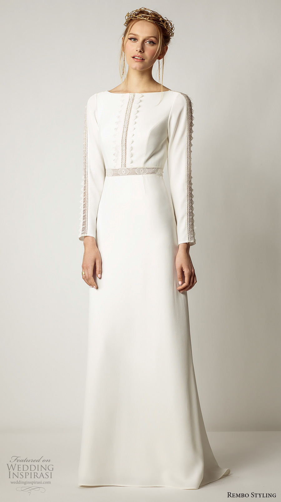 rembo styling 2017 bridal long sleeves bateau neckline simple sophiscated elegant modified a line wedding dress keyhole back sweep train (suzanne) mv rembo styling 2017 bridal long sleeves bateau neckline simple sophiscated elegant modified a line wedding dress keyhole back sweep train (suzanne) mv