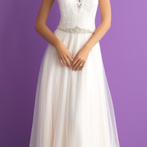 allure bridals spring 2017 (3014) sleeveless sweetheart lace bodice thick straps a line wedding dress mv