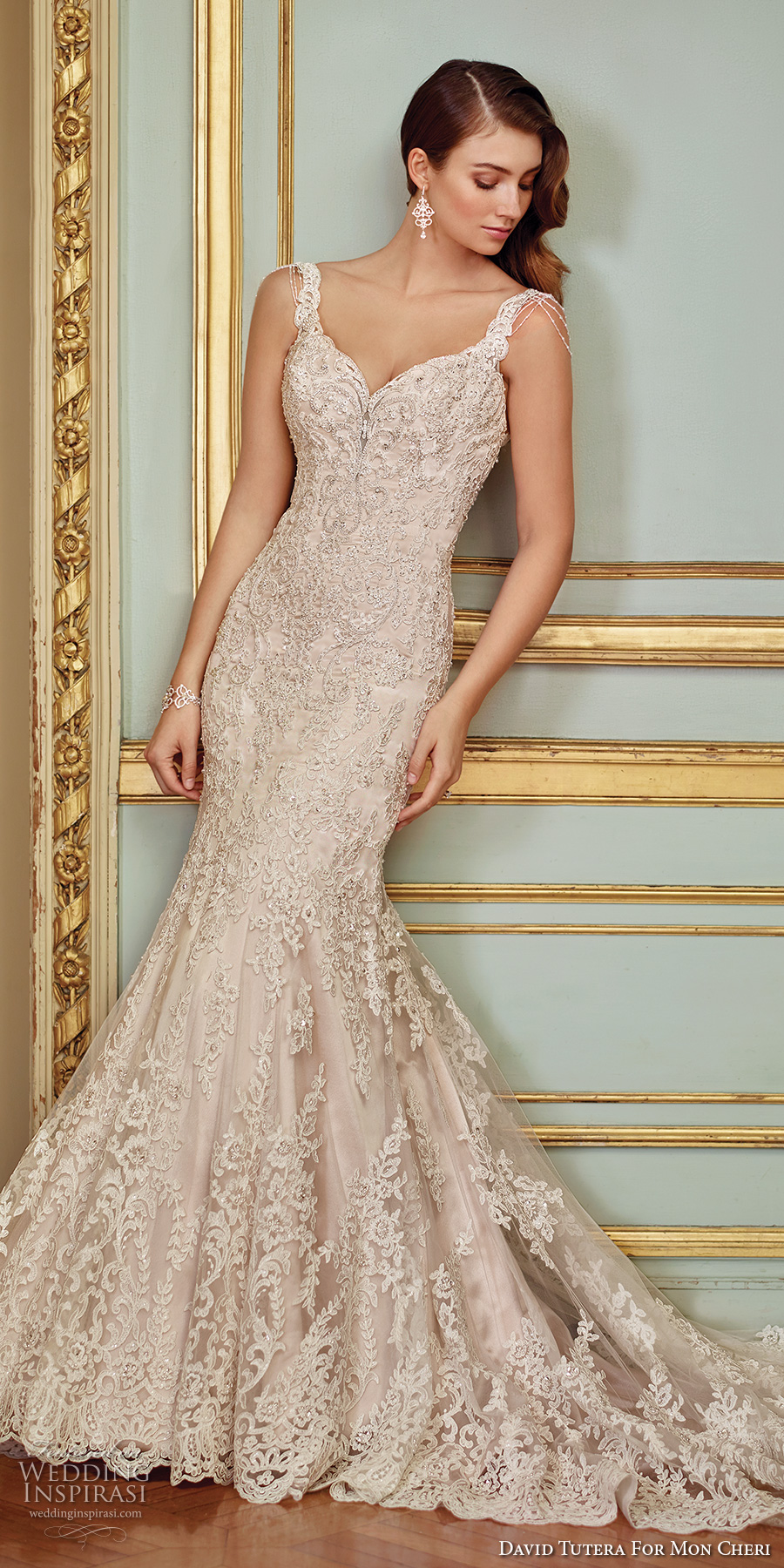 david tutera mc spring 2017 bridal sleeveless embrodiered strap sweetheart neckline full embellishment elegant glamorous fit and falre weddng dress scoop back chapel train (117288) mv