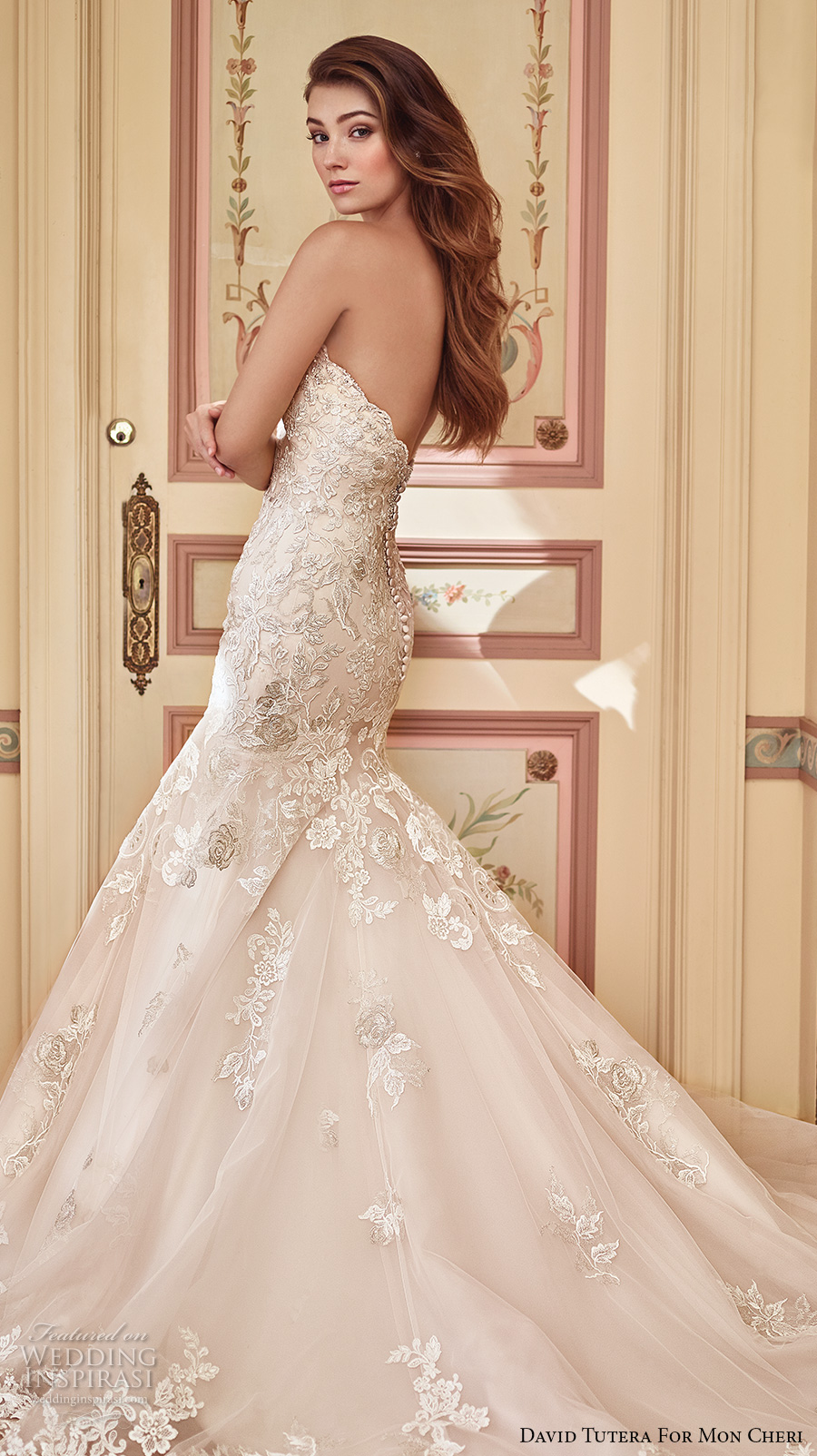 david tutera mc spring 2017 bridal strapless sweetheart neckline heavily embellished bodice elegant sexy fit and flare wedding dress chapel train (117284) sdv