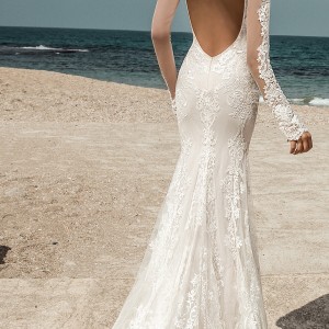 galia lahav gala 2017 bridal long sleeves illusion high jewel sweetheart neckline heavily embellished bodic elegant lace fit and flare wedding dress open low back sweep train (801) bv