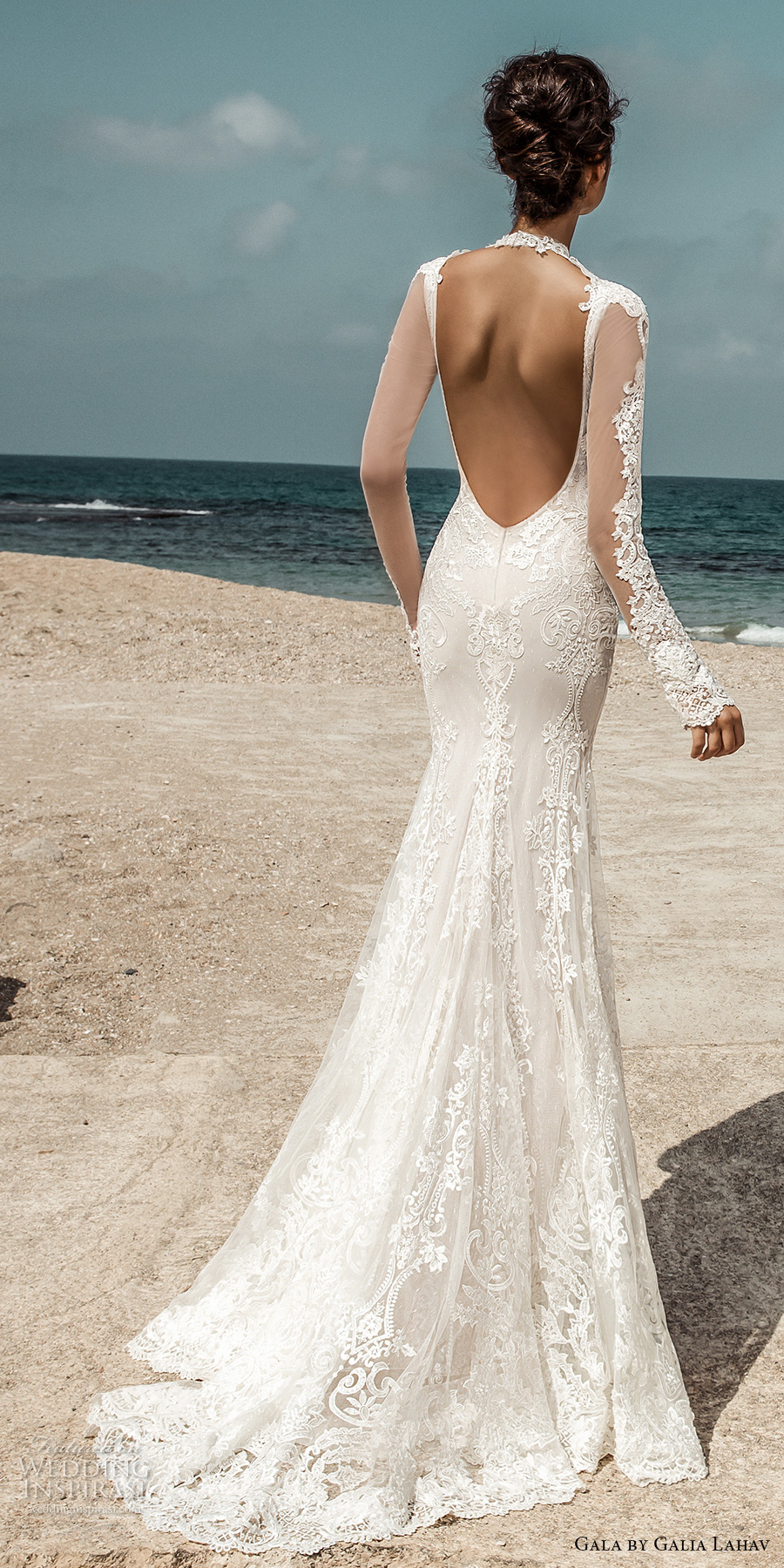 galia lahav gala 2017 bridal long sleeves illusion high jewel sweetheart neckline heavily embellished bodic elegant lace fit and flare wedding dress open low back sweep train (801) bv