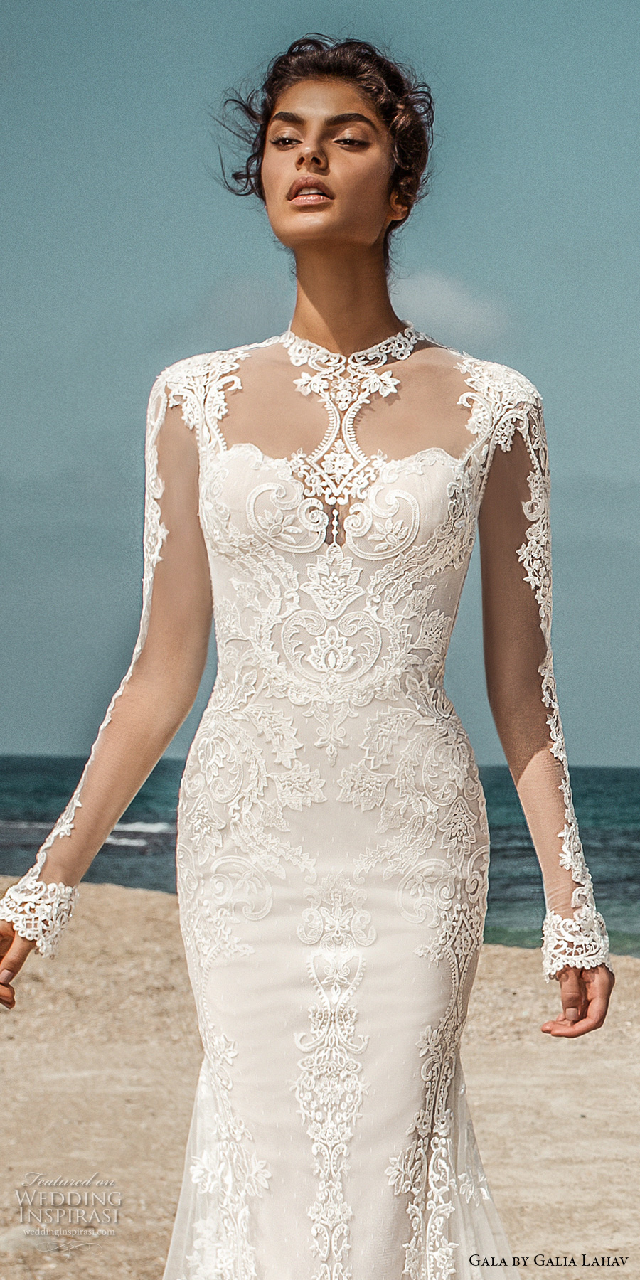 galia lahav gala 2017 bridal long sleeves illusion high jewel sweetheart neckline heavily embellished bodic elegant lace fit and flare wedding dress open low back sweep train (801) zv