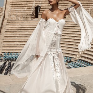 galia lahav gala 2017 bridal off the shoulder long angel sleeves strapless sweetheart neckline light embellished vintage drop waist a  line wedding dress chapel train (806) mv
