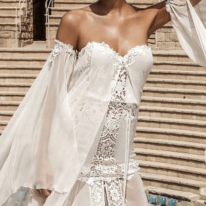 galia lahav gala 2017 bridal off the shoulder long angel sleeves strapless sweetheart neckline light embellished vintage drop waist a  line wedding dress chapel train (806) zv