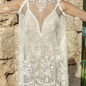 galia lahav gala 2017 bridal sheer long sleeves illusion high neck topper deep v neck full embellishment elegant vintage lace column wedding dress full lace back chapel train (807) zv