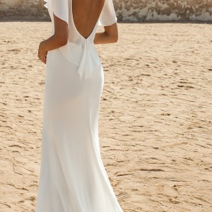 galia lahav gala 2017 bridal short flutter sleeves boat neckline heavily embellished bodice elegant sheath wedding dress keyhole back chapel train (810) bv