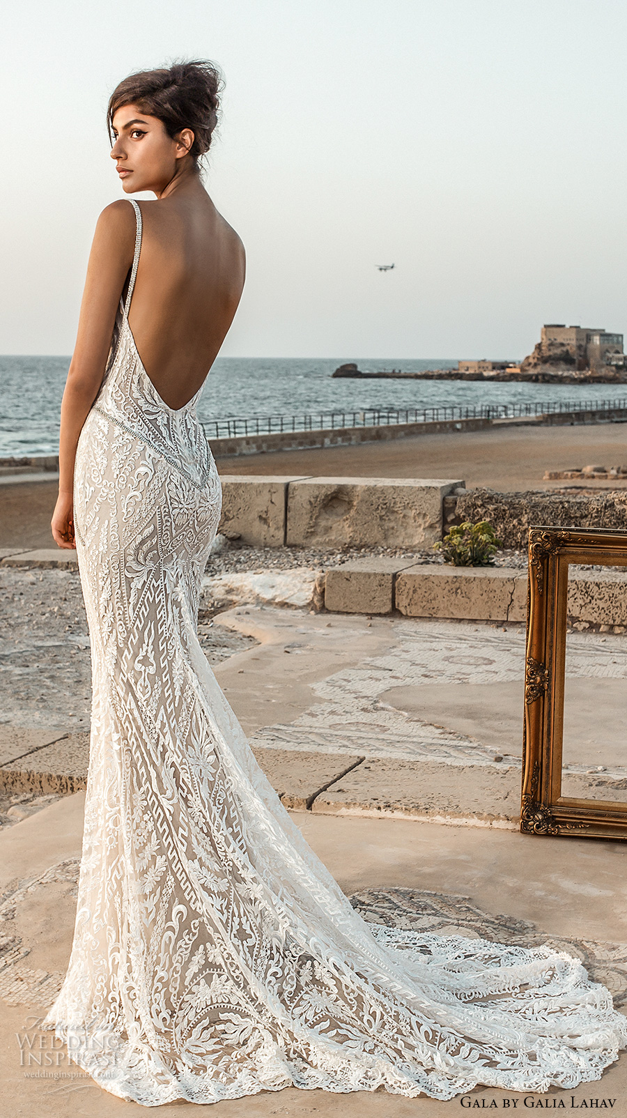 galia lahav gala 2017 bridal sleeveless deep plunging v neck full embellishment elegant sexy lace fit and flare sheath wedding dress open low back chapel train (802) mv bv