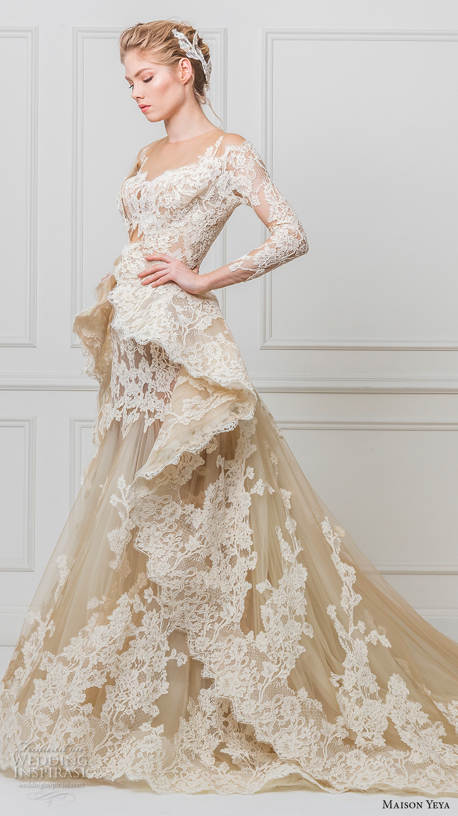 maison yeya 2017 bridal three quarter sleeves illusion jewel off the shoulder full embellishment peplum ivory elegant glamourous lace a line wedding dress full lace back royal train (1) zsdv maison yeya 2017 bridal three quarter sleeves illusion jewel off the shoulder full embellishment peplum ivory elegant glamourous lace a line wedding dress full lace back royal train (1) zsdv