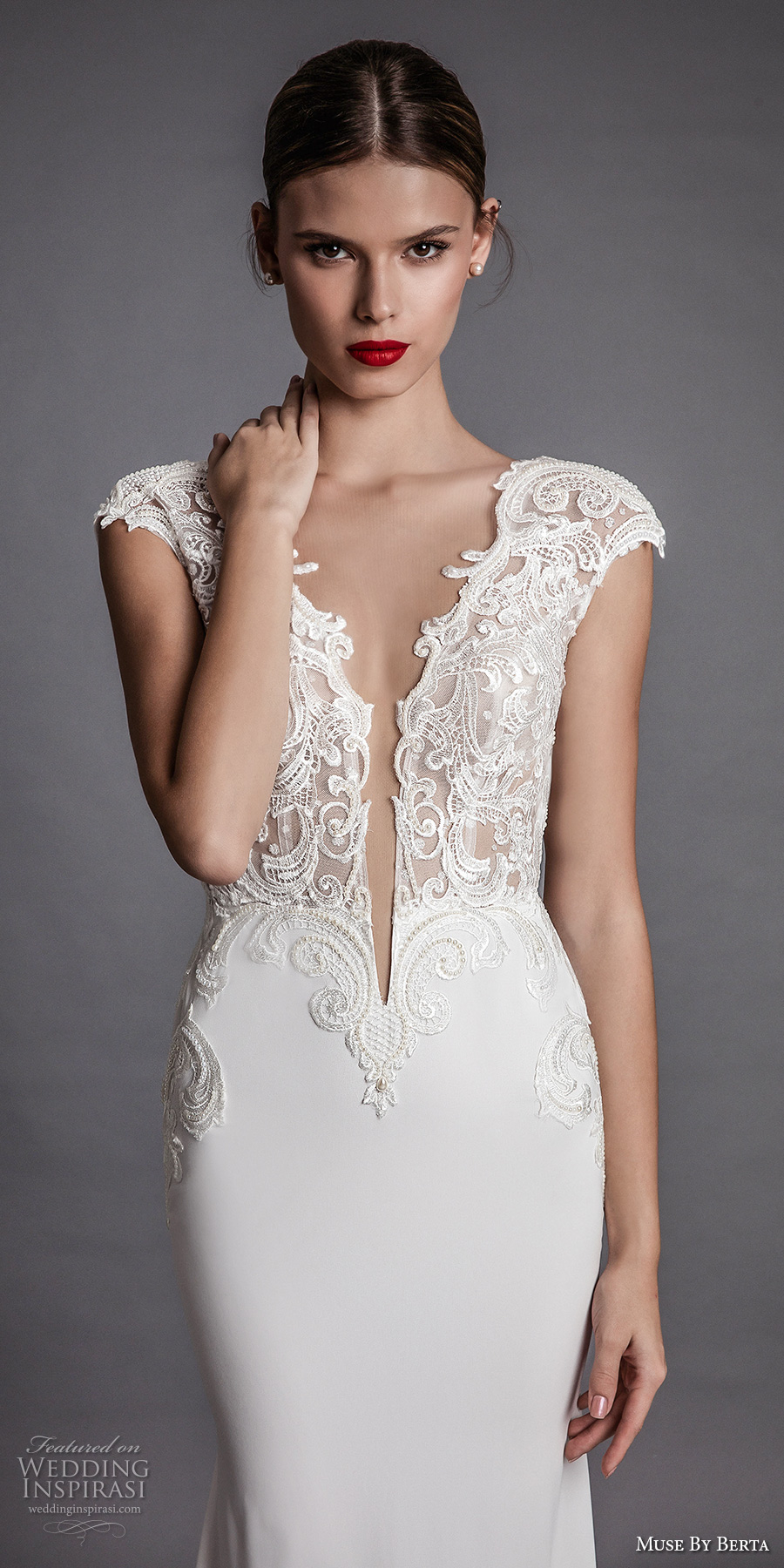 muse berta fall 2017 bridal cap sleeeves deep plunging v neckline heavily embroidered bodice elegant sexy sheath wedding dress open low back chapel train (aisha) zv muse berta fall 2017 bridal cap sleeeves deep plunging v neckline heavily embroidered bodice elegant sexy sheath wedding dress open low back chapel train (aisha) zv