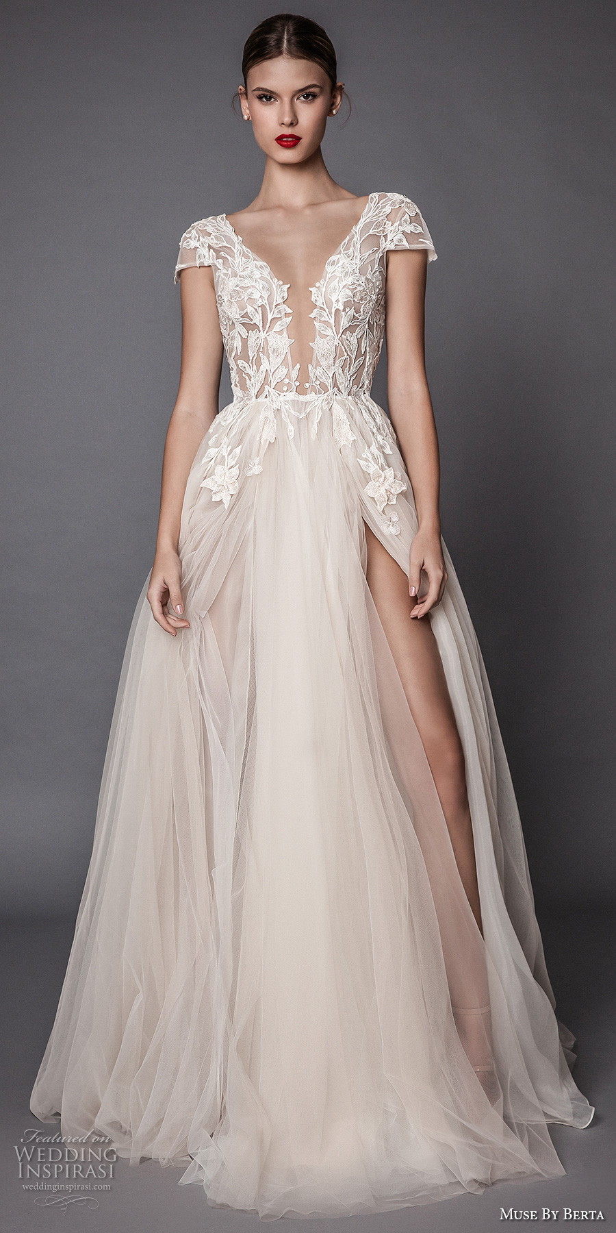 muse berta fall 2017 bridal cap sleeves deep plunging v neck heavily embellished bodice lace tulle skirt high side slit romantic sexy a line wedding dress open low back sweep train (antonia) mv muse berta fall 2017 bridal cap sleeves deep plunging v neck heavily embellished bodice lace tulle skirt high side slit romantic sexy a line wedding dress open low back sweep train (antonia) mv
