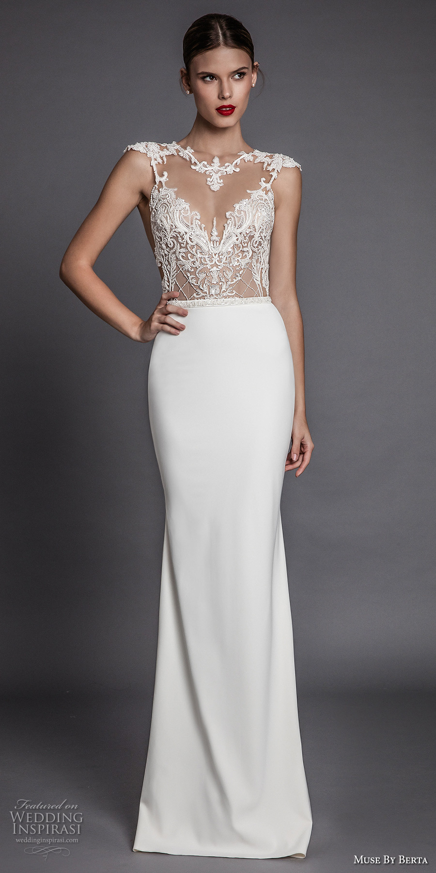 muse berta fall 2017 bridal cap sleeves illusion jewel neck sweetheart neckline heavily embellished bodice elegant glamorous sheath wedding dress open low back (aurora) mv muse berta fall 2017 bridal cap sleeves illusion jewel neck sweetheart neckline heavily embellished bodice elegant glamorous sheath wedding dress open low back (aurora) mv