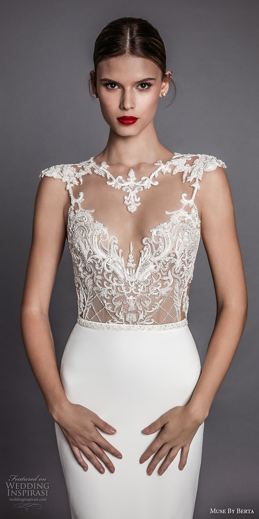 muse berta fall 2017 bridal cap sleeves illusion jewel neck sweetheart neckline heavily embellished bodice elegant glamorous sheath wedding dress open low back (aurora) zv muse berta fall 2017 bridal cap sleeves illusion jewel neck sweetheart neckline heavily embellished bodice elegant glamorous sheath wedding dress open low back (aurora) zv