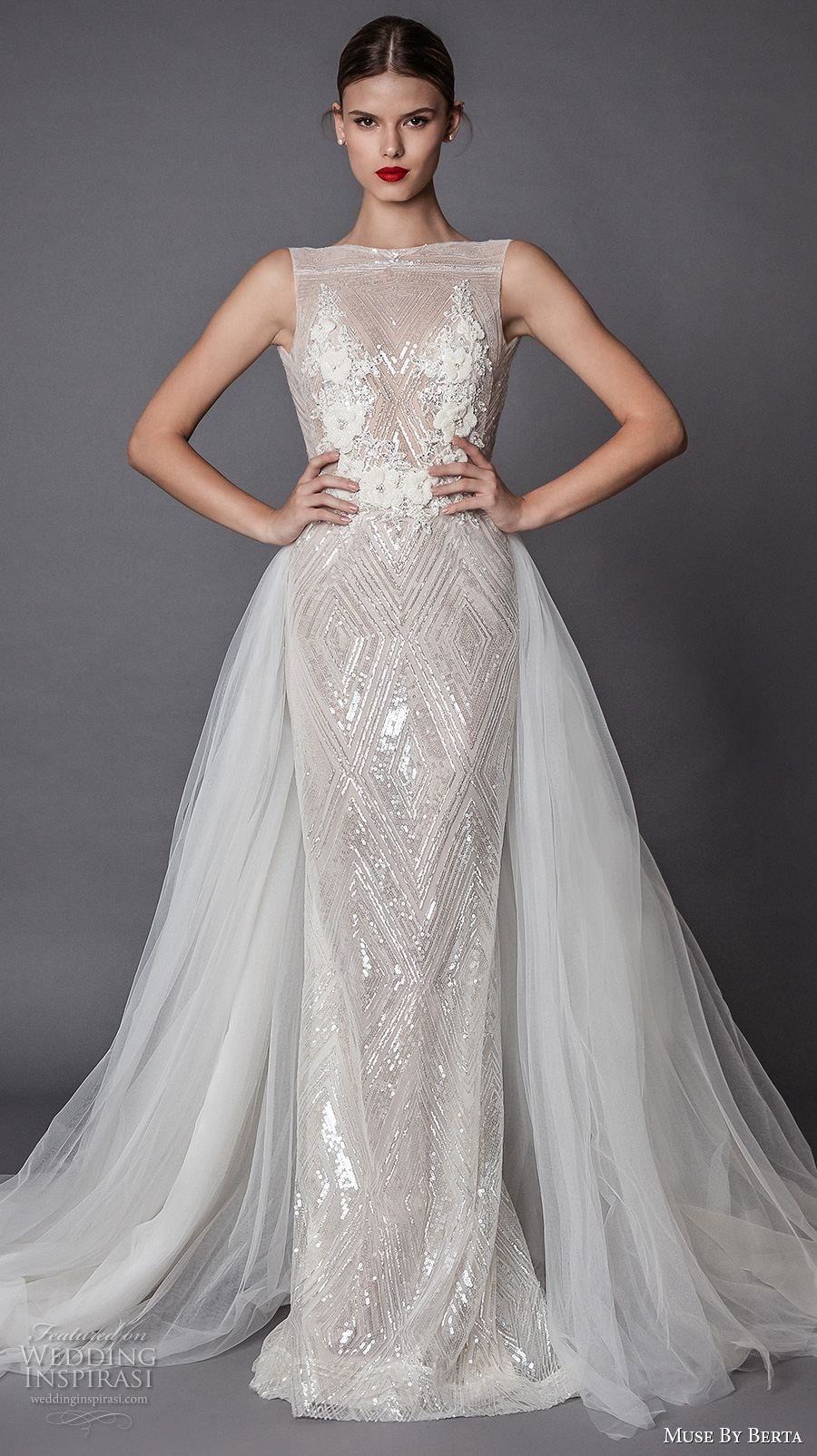 muse berta fall 2017 bridal sleeveless bateau neckline full embellishment geomatric pattern elegant glamorous sheath wedding dress a line overskirt open ultra low back sweep train (annora) mv muse berta fall 2017 bridal sleeveless bateau neckline full embellishment geomatric pattern elegant glamorous sheath wedding dress a line overskirt open ultra low back sweep train (annora) mv