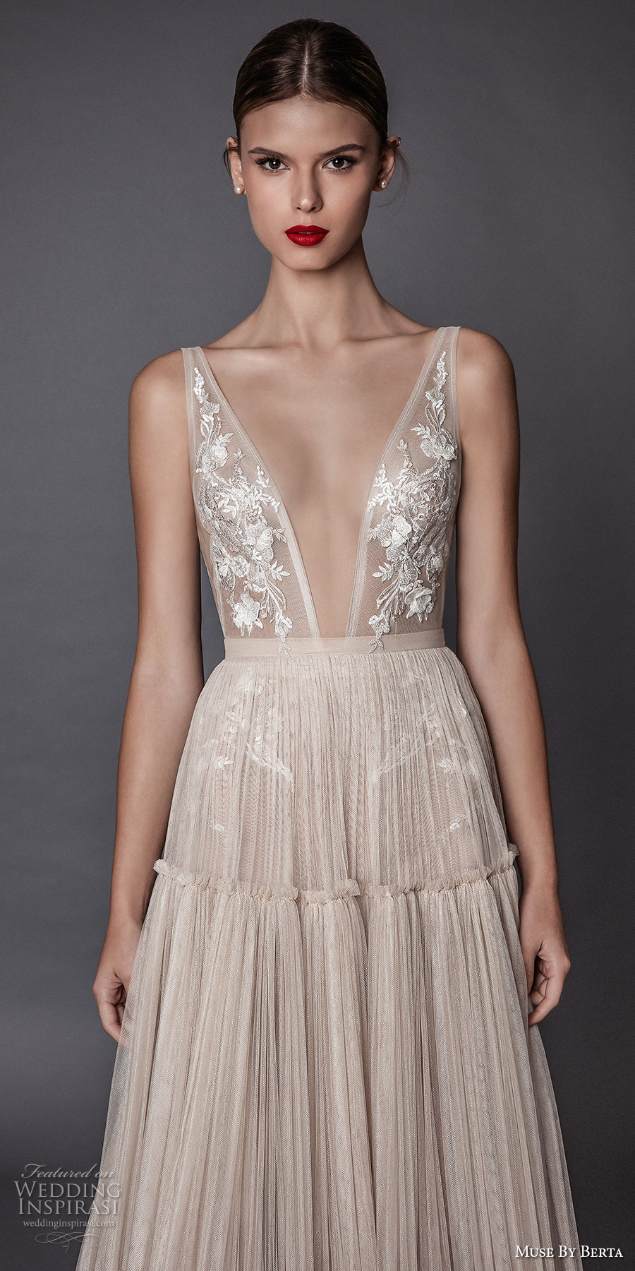 muse berta fall 2017 bridal sleeveless deep plunging v neck heavily embroidered bodice ivory color romantic sexy modified a line wedding dress open low back sweep train (annabel) zv muse berta fall 2017 bridal sleeveless deep plunging v neck heavily embroidered bodice ivory color romantic sexy modified a line wedding dress open low back sweep train (annabel) zv