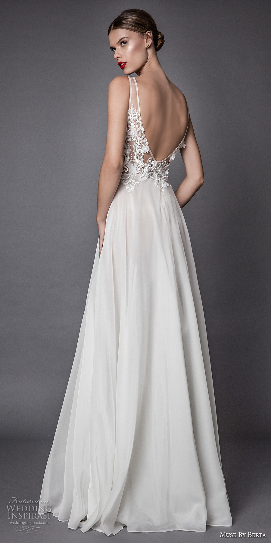 muse berta fall 2017 bridal sleeveless illusion bateau heavily embroidered bodice sexy romantic modified a  line wedding dress open low back sweep train (alama) bv