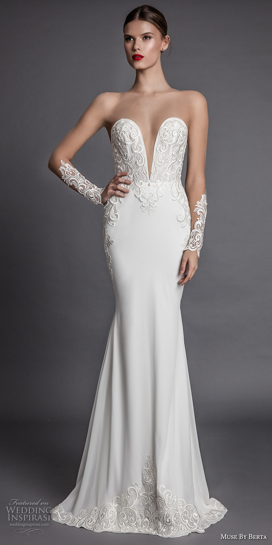 muse berta fall 2017 bridal strapless deep plunging sweetheart neckline heavily embroidered bodice elegant sexy sheath wedding dress open low back chapel train (alecia) mv muse berta fall 2017 bridal strapless deep plunging sweetheart neckline heavily embroidered bodice elegant sexy sheath wedding dress open low back chapel train (alecia) mv