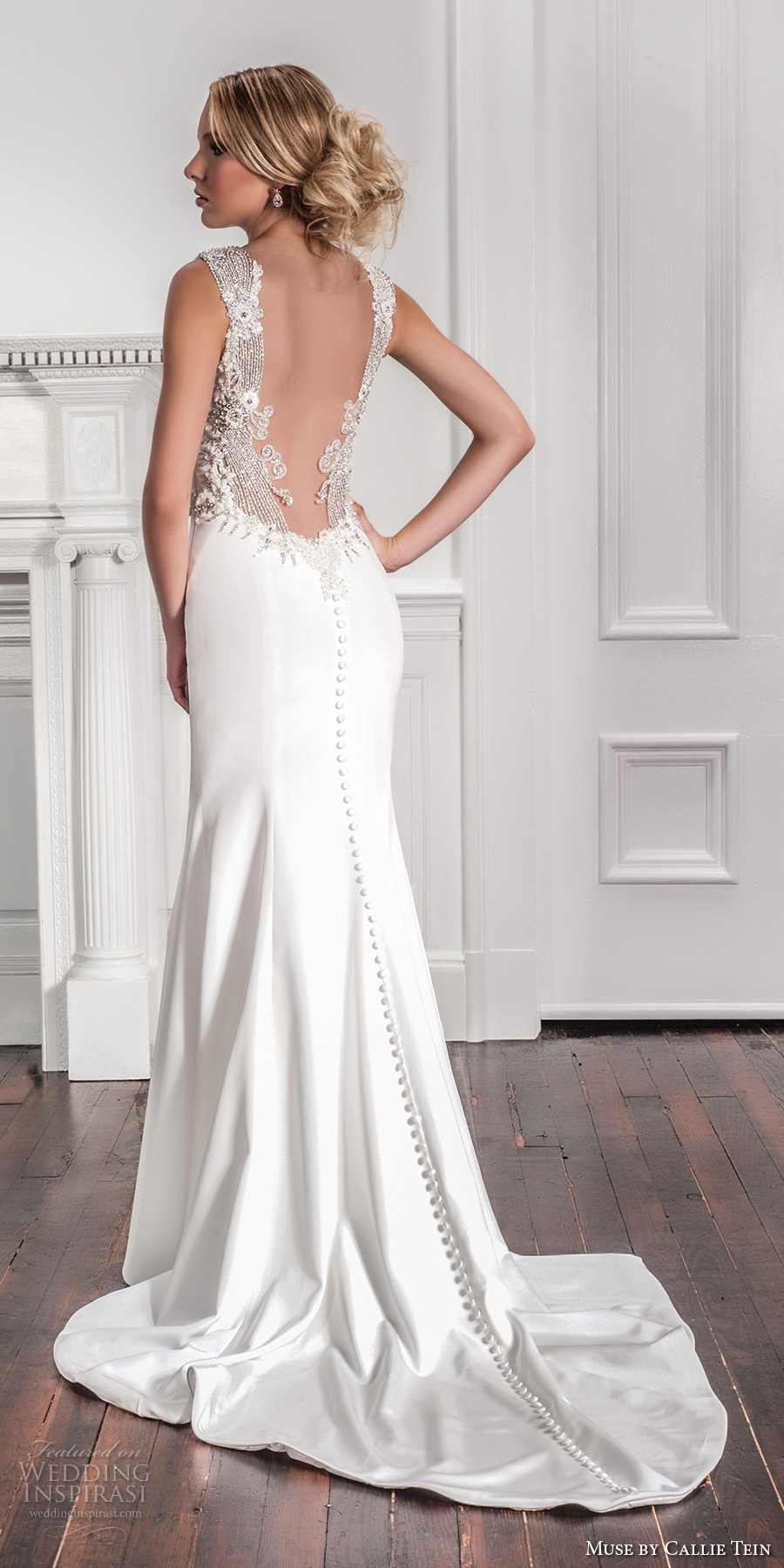 muse by callie tein fall 2017 bridal thick strap deep v neck simple clean bodice elegant modified a  line wedding dress embellished low back chapel train (enya) mv