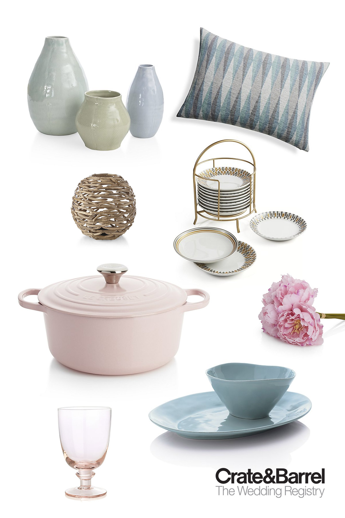 crate and barrel wedding registry 2017 pastel pink blue rose quartz serenity gifts