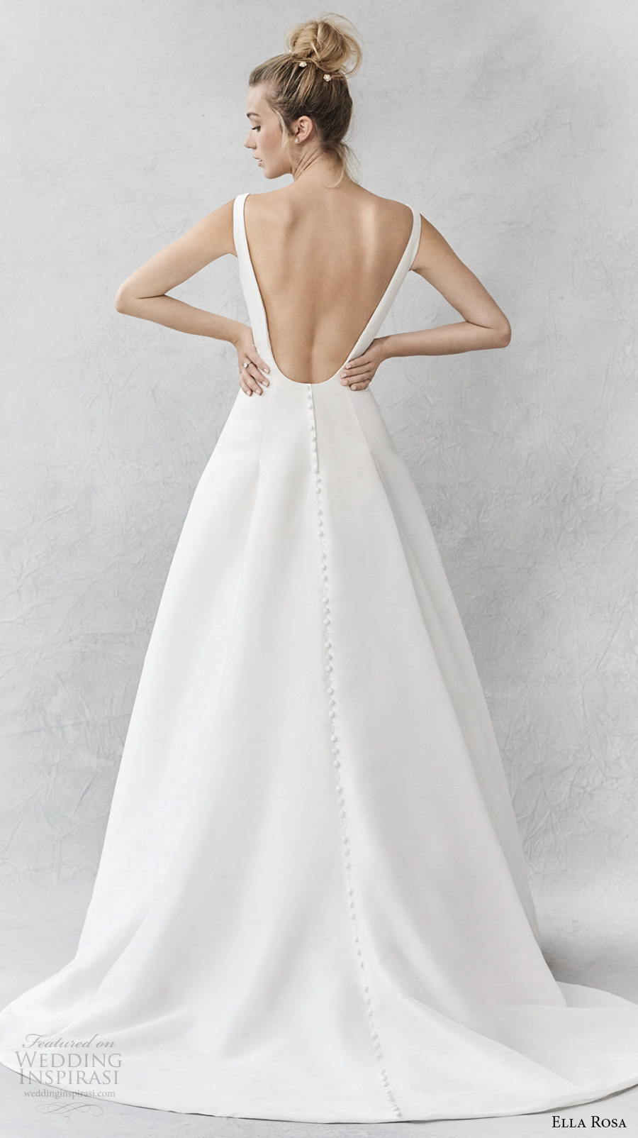 ella rosa spring 2017 bridal sleeveless bateau neck simple clean a  line wedding dress open ultra low back sweep train (375) bv