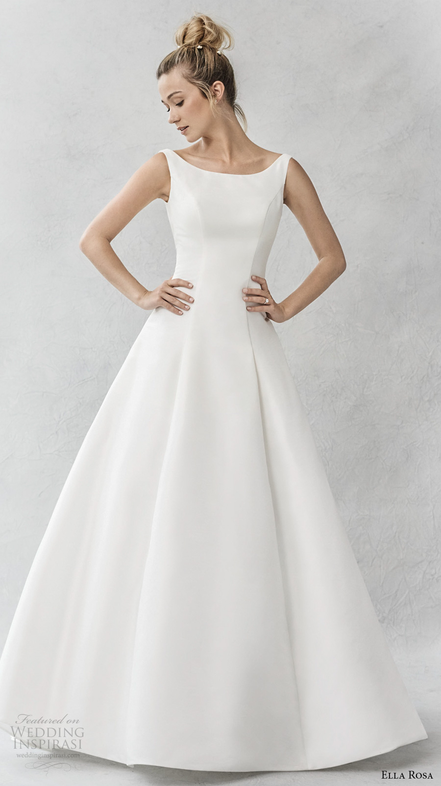 ella rosa spring 2017 bridal sleeveless bateau neck simple clean a  line wedding dress open ultra low back sweep train (375) mv