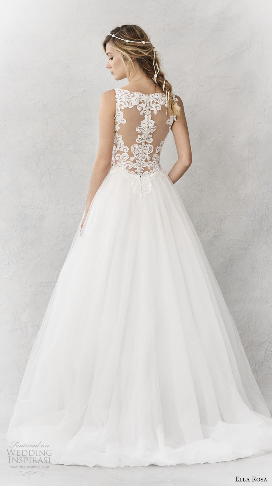 ella rosa spring 2017 bridal sleeveless thick strap v neck heavily embellished bodice romantic a  line wedding dress cover lace back sweep train (363) bv