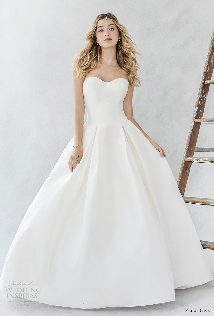 ella rosa spring 2017 bridal strapless semi sweetheart neckline simple clean pleated skirt ball gown a  line wedding dress sweep train (374) mv