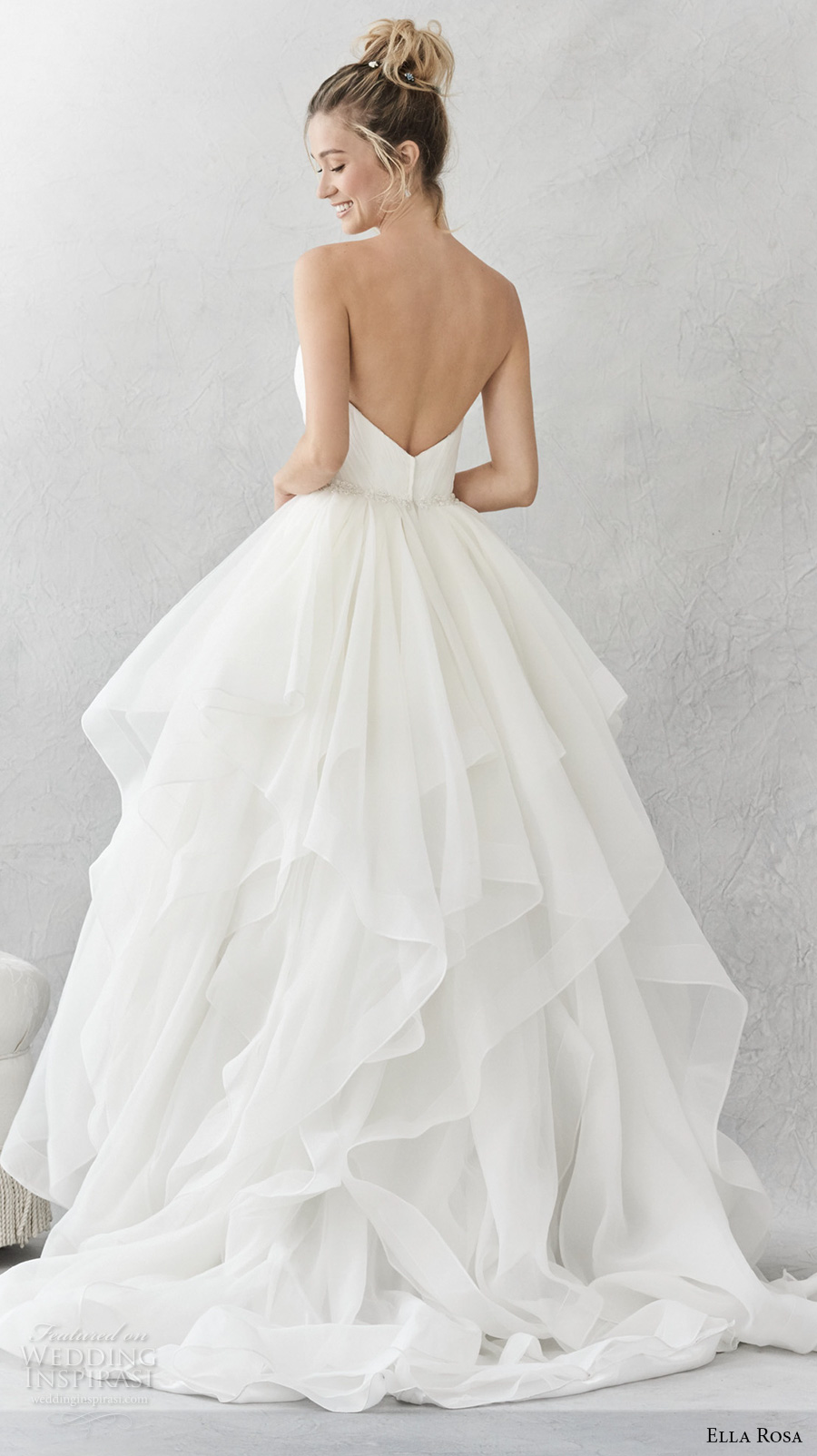 ella rosa spring 2017 bridal strapless sweetheart neckline wrap over bodice simple layer skirt ball gown a  line wedding dress open back chapel train (376) bv