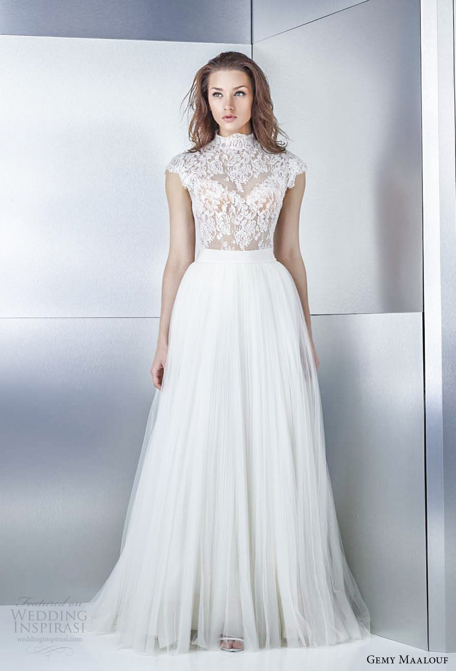 high neck cap sleeve wedding dress