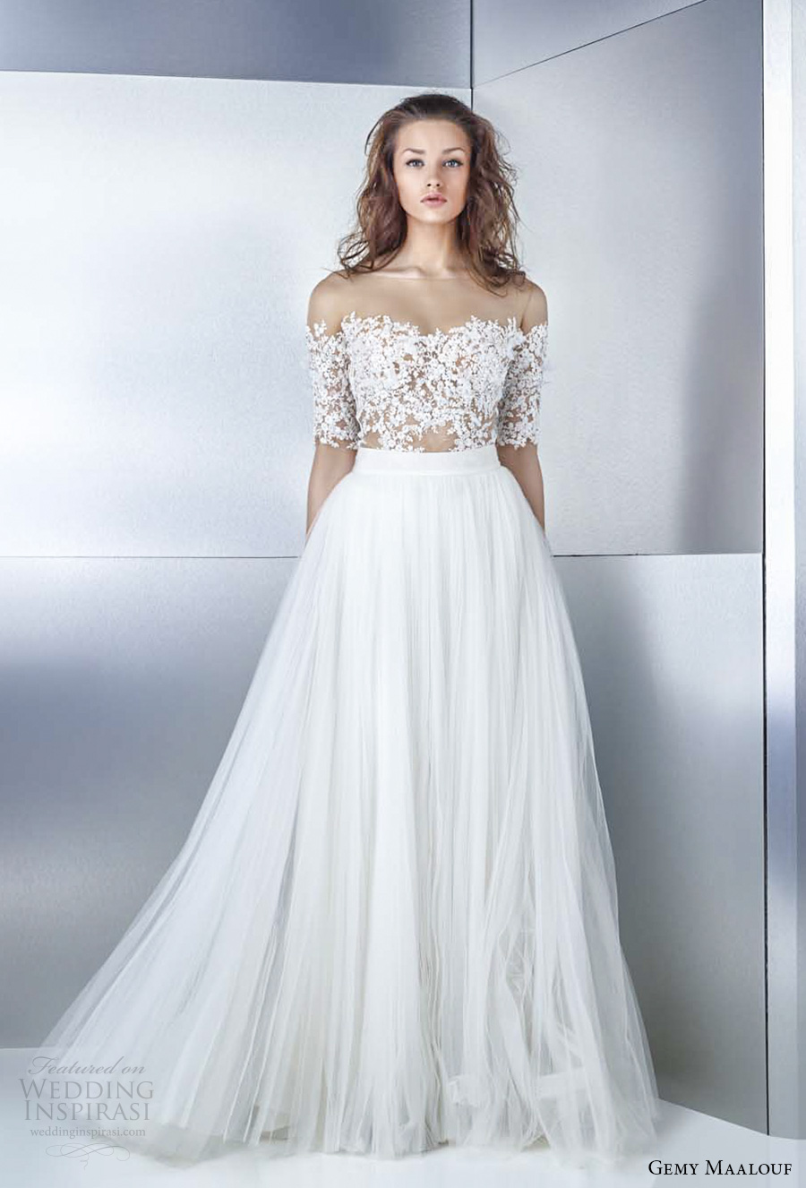 gemy maalouf 2017 bridal off the shoulder sweetheart neckline heavily embellished bodice tulle skirt romantic a  line wedding dress (4739 3759) mv