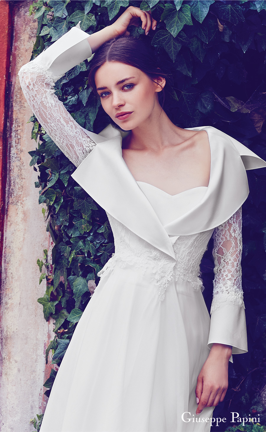 giuseppe papini 2017 (florence) long bell sleeves collar sweetheart a line wedding dress zv